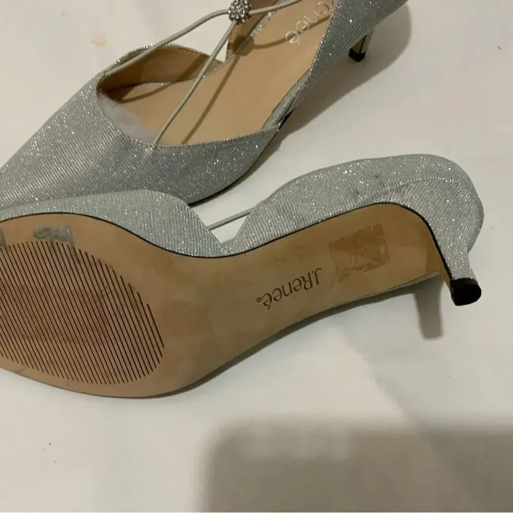 New J Renee Women's Veeva Pointed Toe Pumps Size 8 M Silver Glitter Fabric
